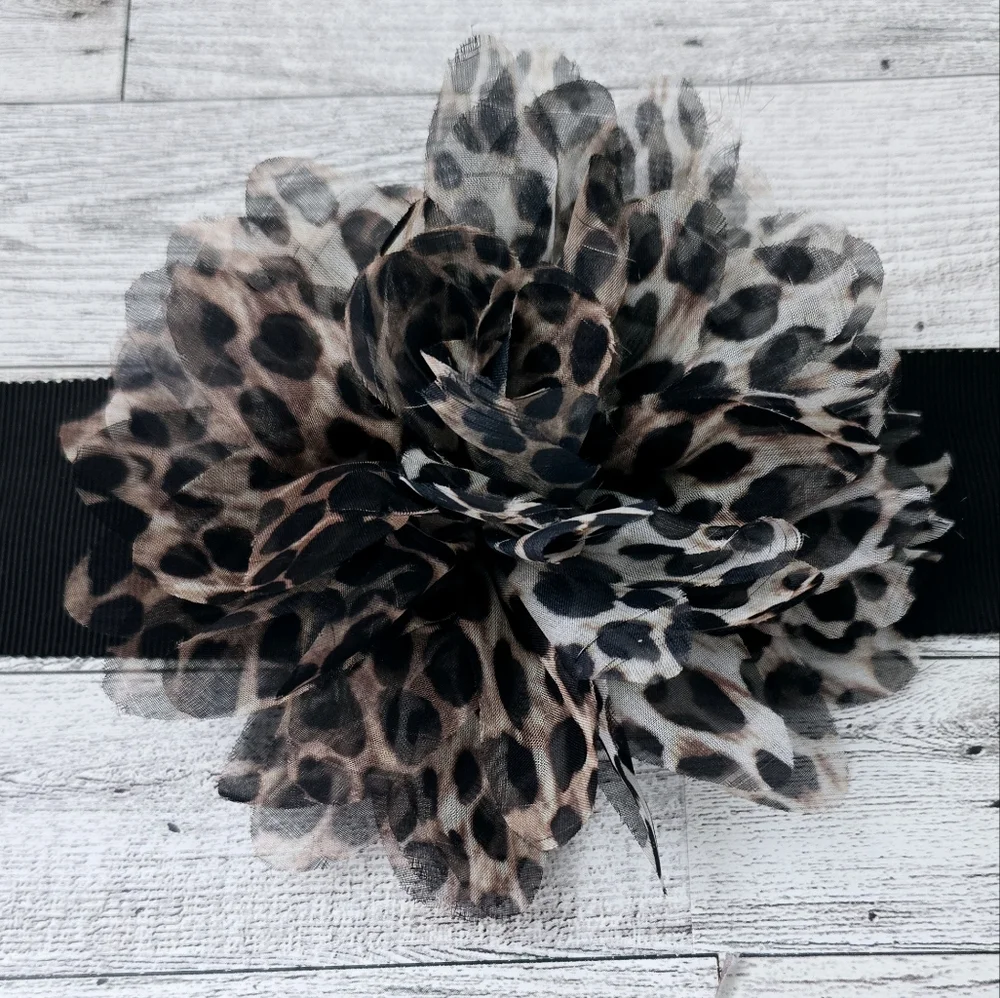 White House Black Market Sash Belt with Animal Print Flower Rosette